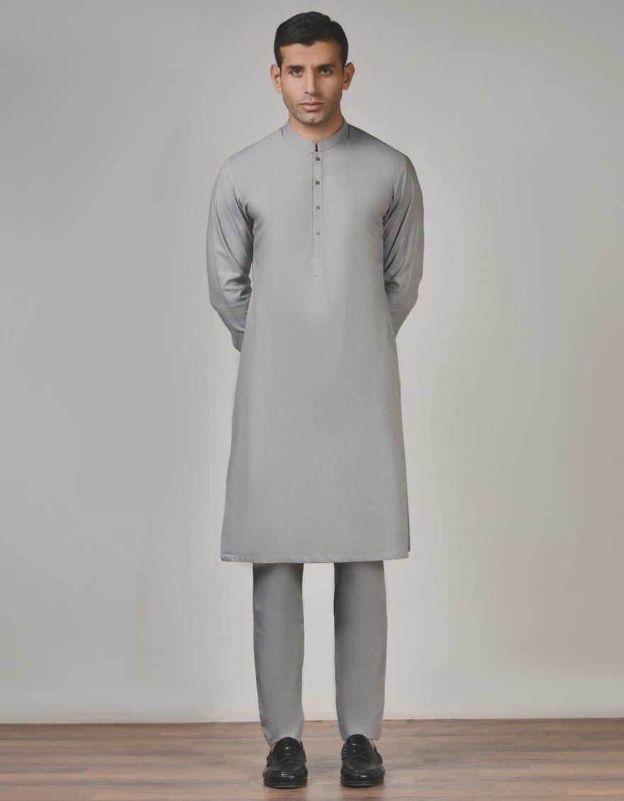 Grey Cotton Unstitched Kameez Shalwar Fabric | Jjms-2480