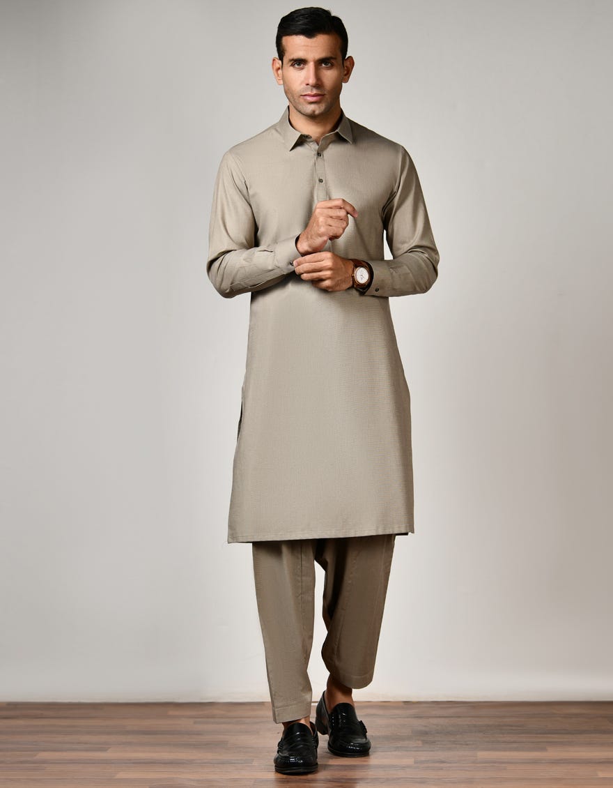 Brown Cotton Unstitched Kameez Shalwar Fabric | Jjms-2481
