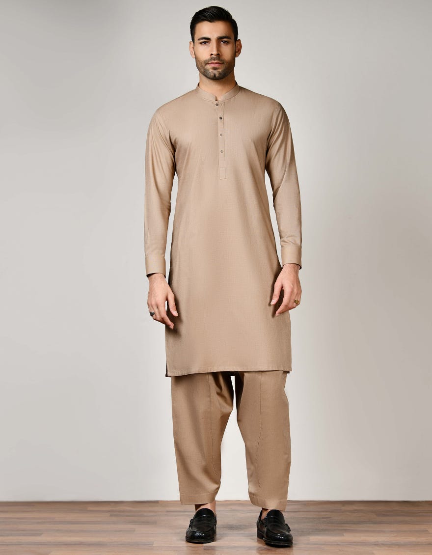 Brown Cotton Unstitched Kameez Shalwar Fabric | Jjms-2482