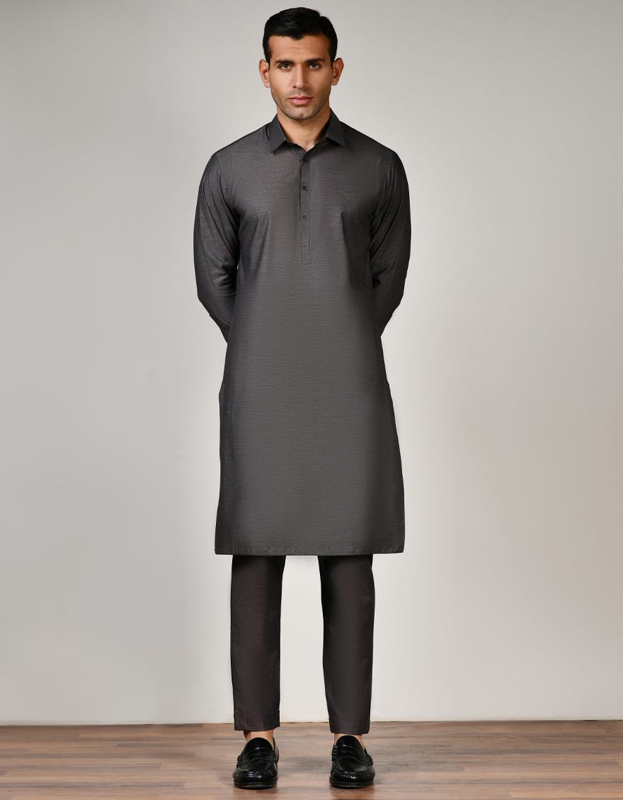 Charcoal Grey Cotton Unstitched Kameez Shalwar Fabric | Jjms-2487