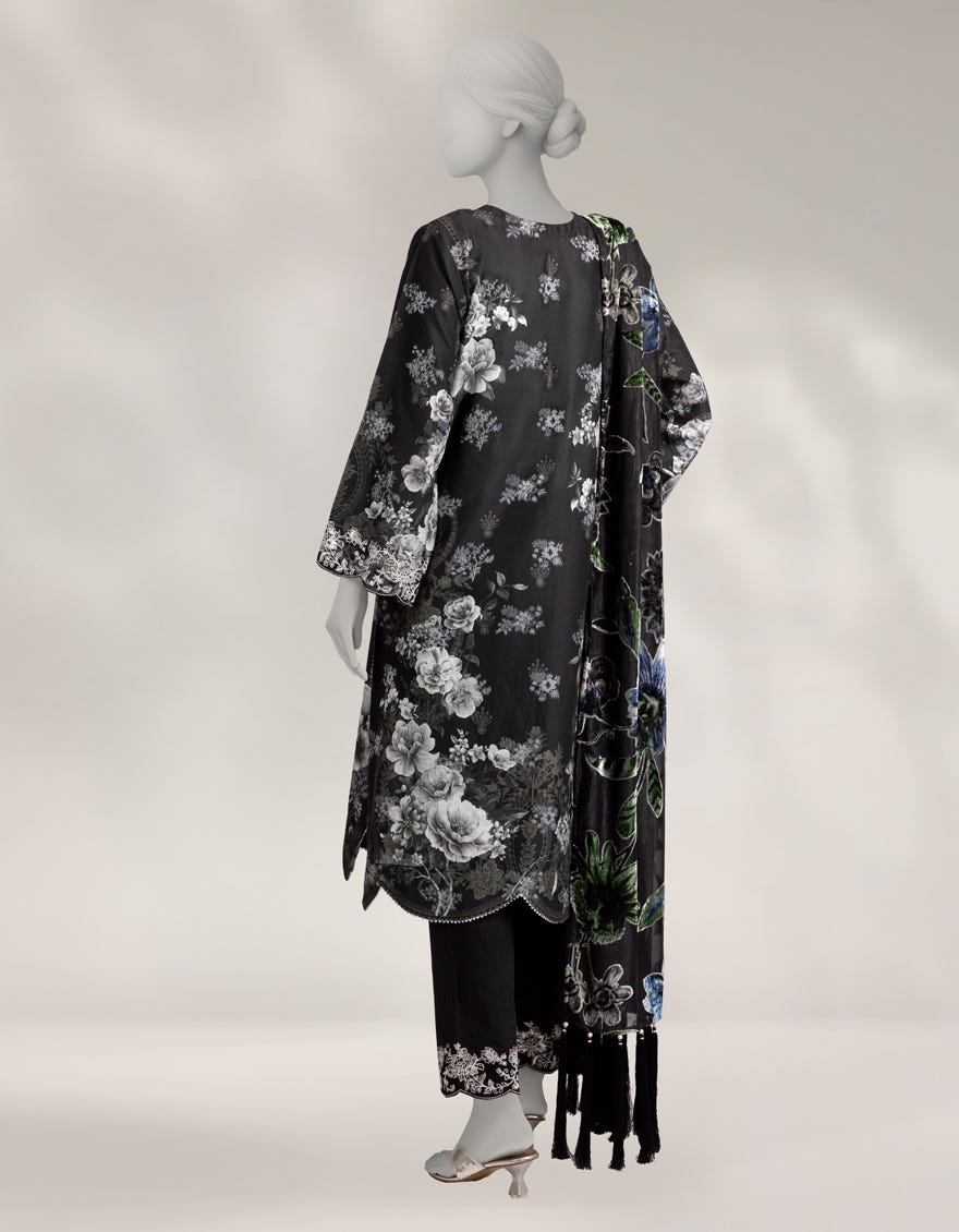 BLACK JACQUARD EMBROIDERED 3PC STITCHED