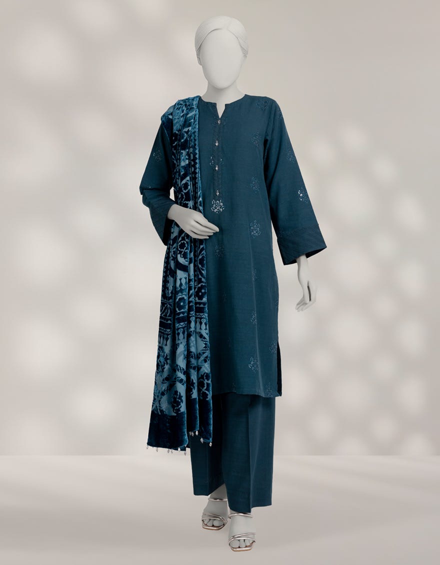 TEAL KHADDAR EMBROIDERED UNSTITCHED 3PC