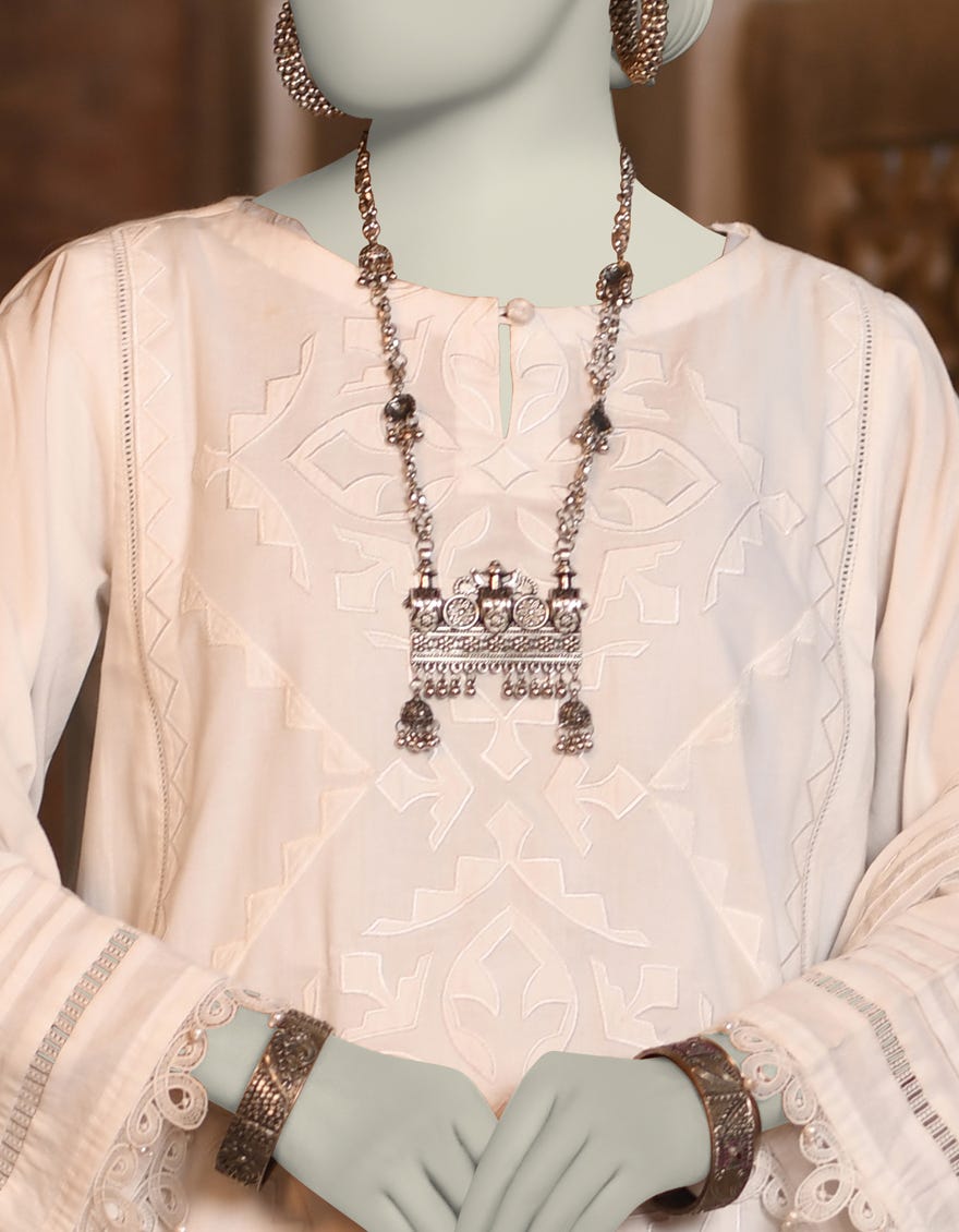WHITE DOBBY EMBROIDERED 2PC STITCHED | JLAWN-S-JDS-25-1006