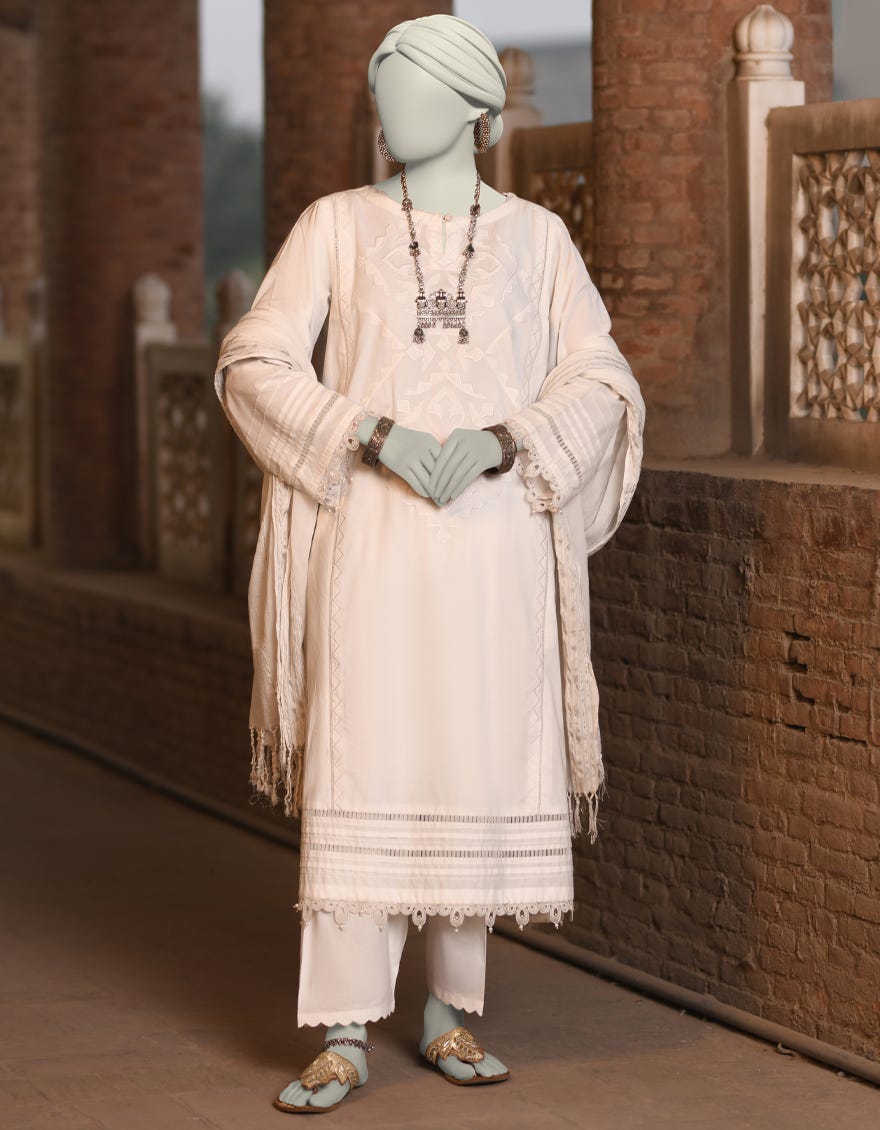 WHITE DOBBY EMBROIDERED 2PC STITCHED | JLAWN-S-JDS-25-1006