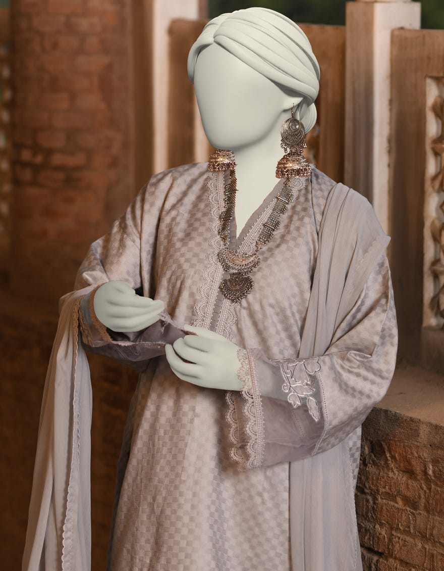 GREY DOBBY EMBROIDERED 2PC STITCHED | JLAWN-S-JDS-25-1008