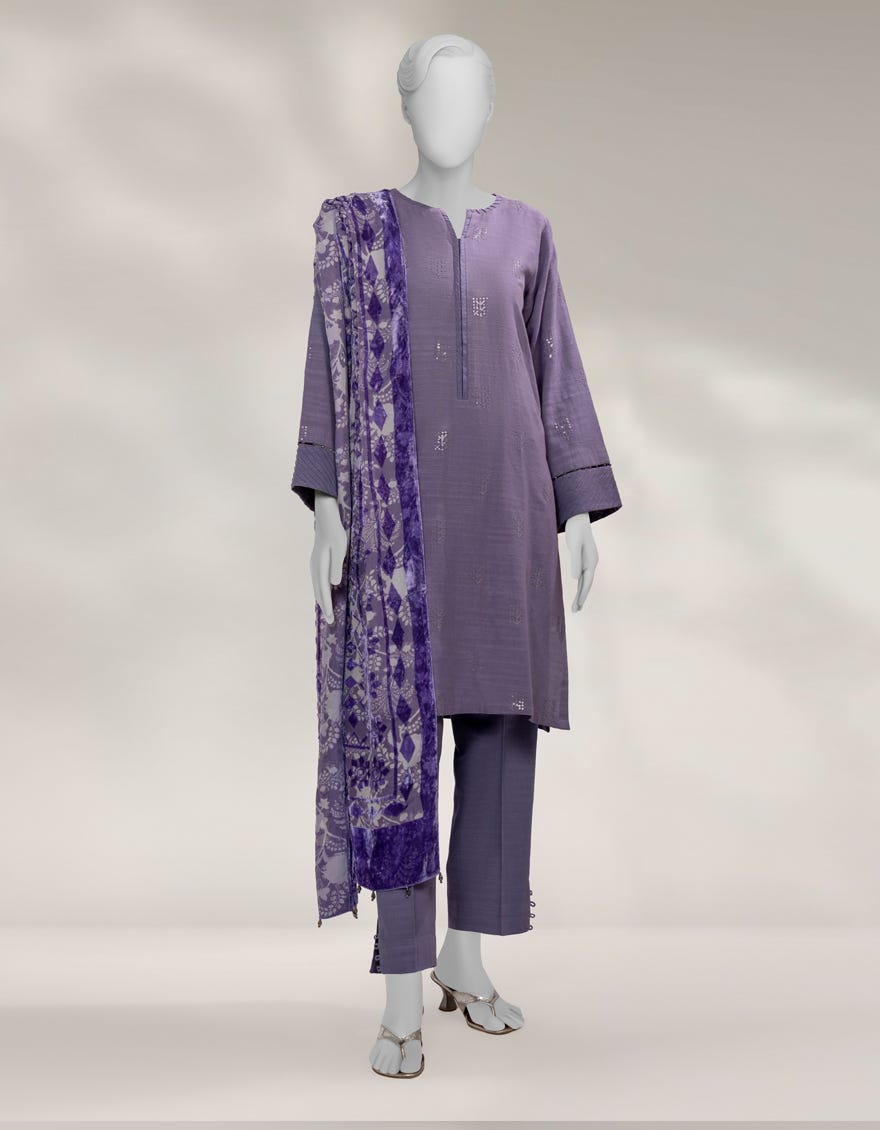 PURPLE KHADDAR EMBROIDERED UNSTITCHED 3PC