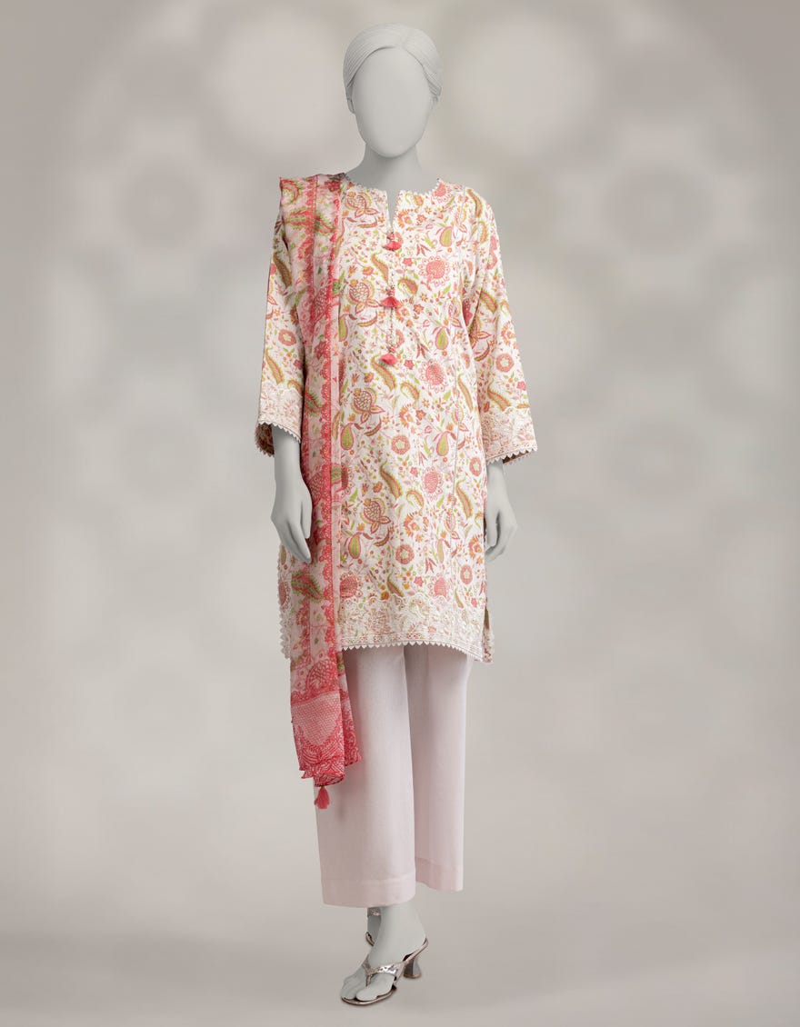 WHITE KARANDI EMBROIDERED 3PC STITCHED