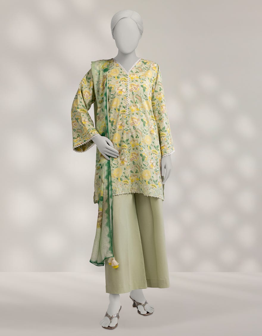 GREEN KARANDI EMBROIDERED 3PC STITCHED