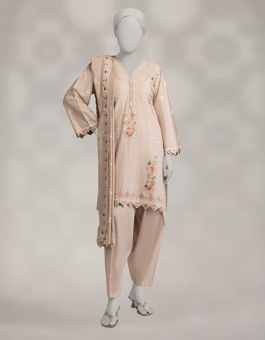 BEIGE CAMBRIC EMBROIDERED UNSTITCHED 3PC