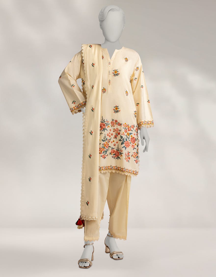 YELLOW CAMBRIC EMBROIDERED 3PC STITCHED