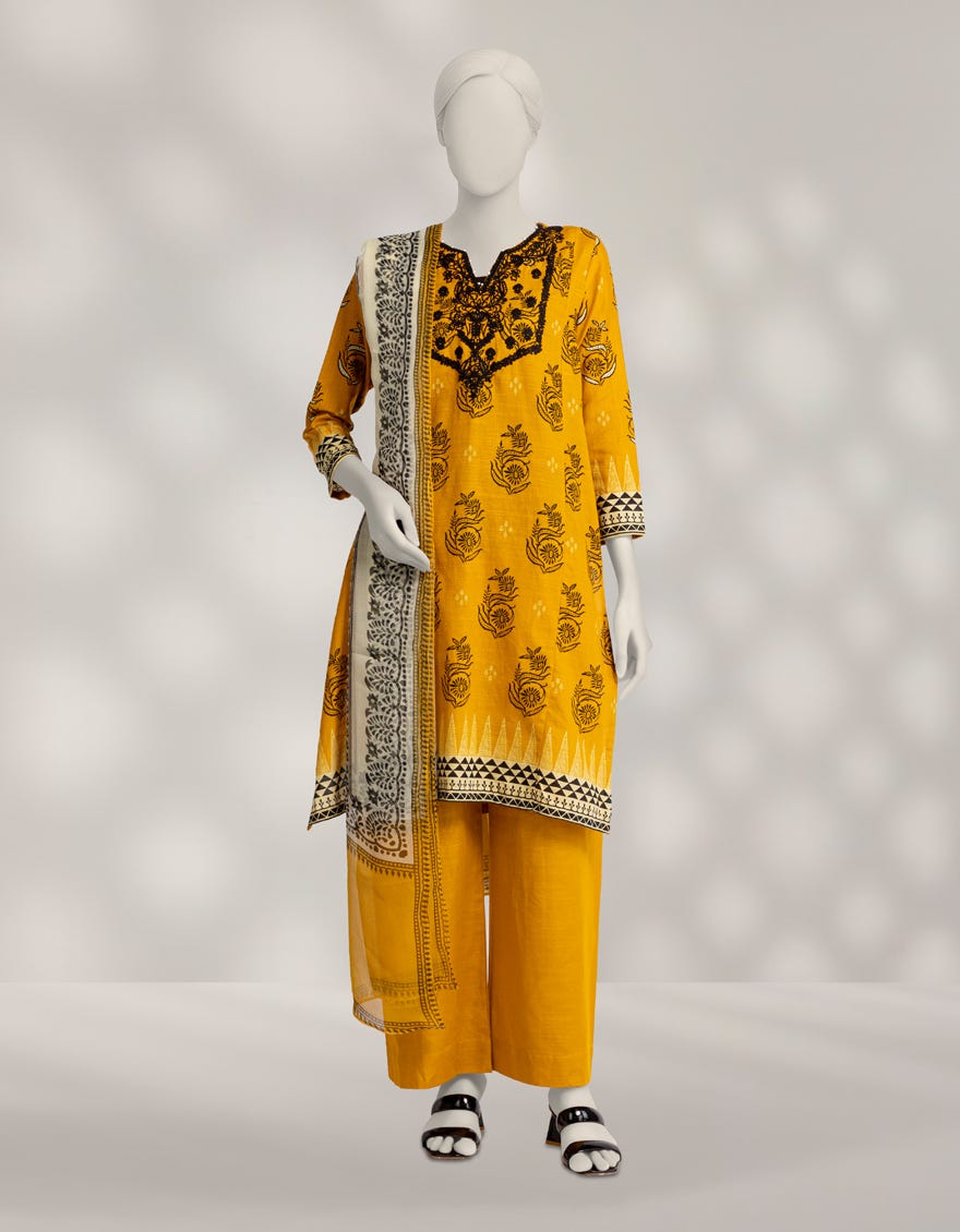 MUSTARD KHADDAR EMBROIDERED 3PC STITCHED