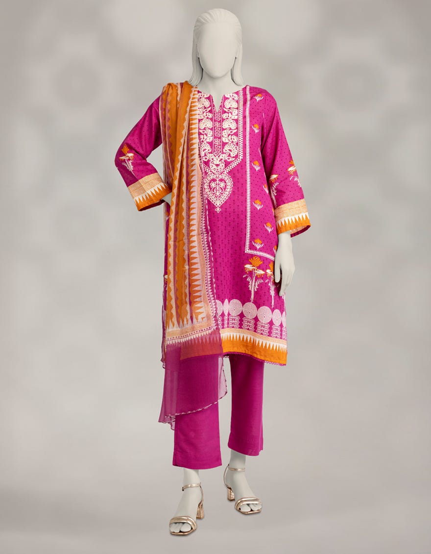 PURPLE KHADDAR EMBROIDERED 3PC STITCHED