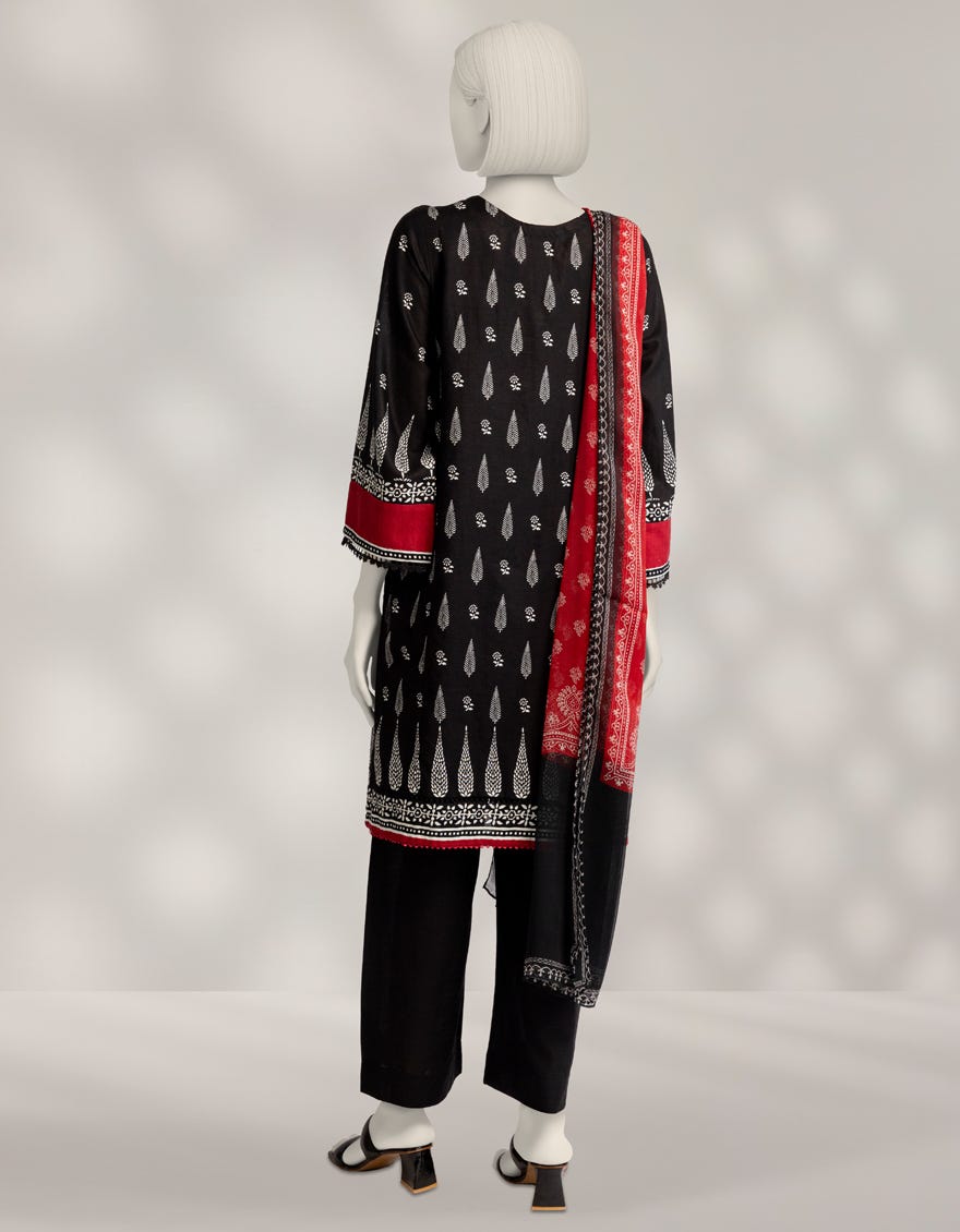 BLACK CAMBRIC EMBROIDERED 3PC STITCHED