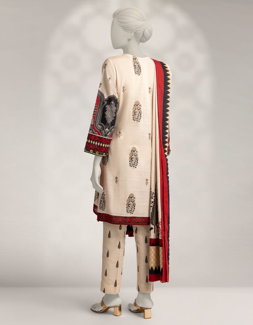 GREY KHADDAR PRINTED 3PC STITCHED