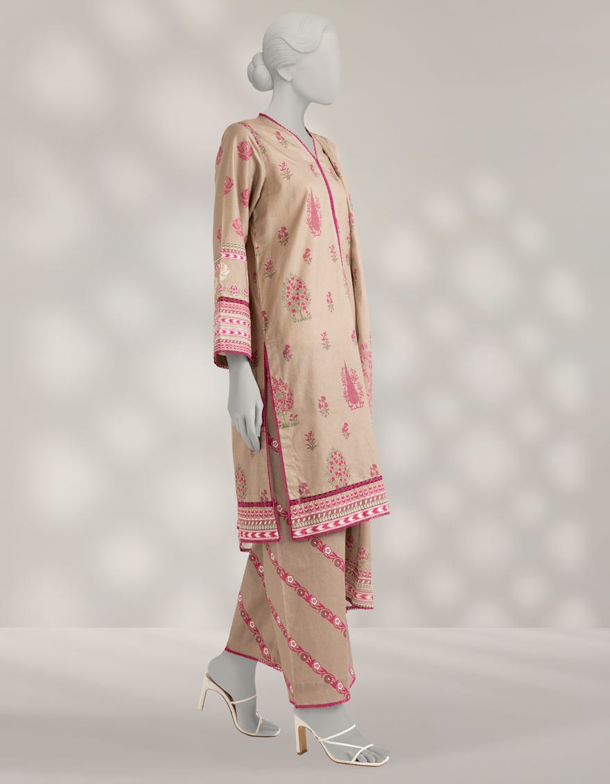 BROWN KHADDAR PRINTED 3PC STITCHED