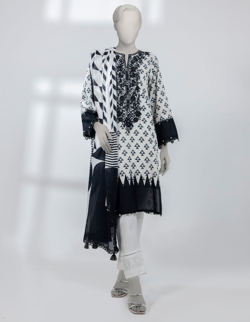 OFF WHITE LAWN EMBROIDERED UNSTITCHED 2PC