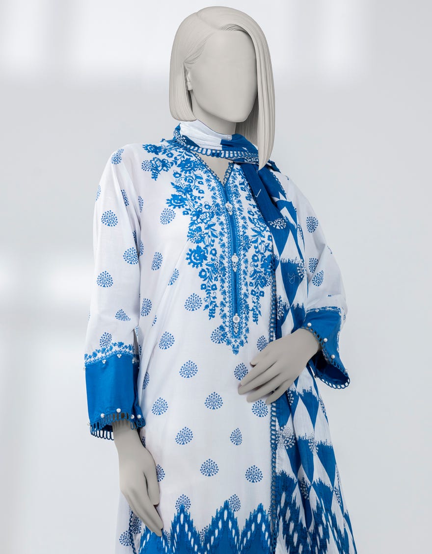 WHITE LAWN EMBROIDERED UNSTITCHED 2PC