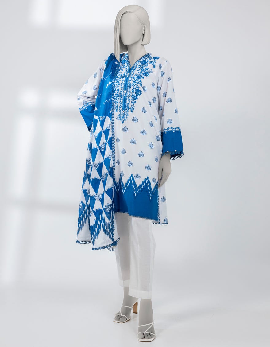 WHITE LAWN EMBROIDERED UNSTITCHED 2PC