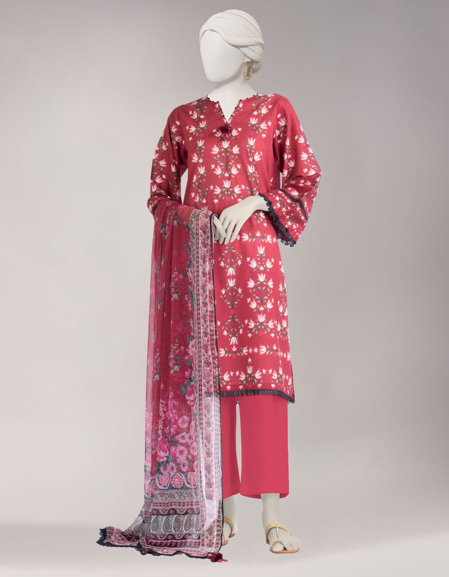 RED DIGITAL PRINTED LIMINAL UNSTITCHED 3PC