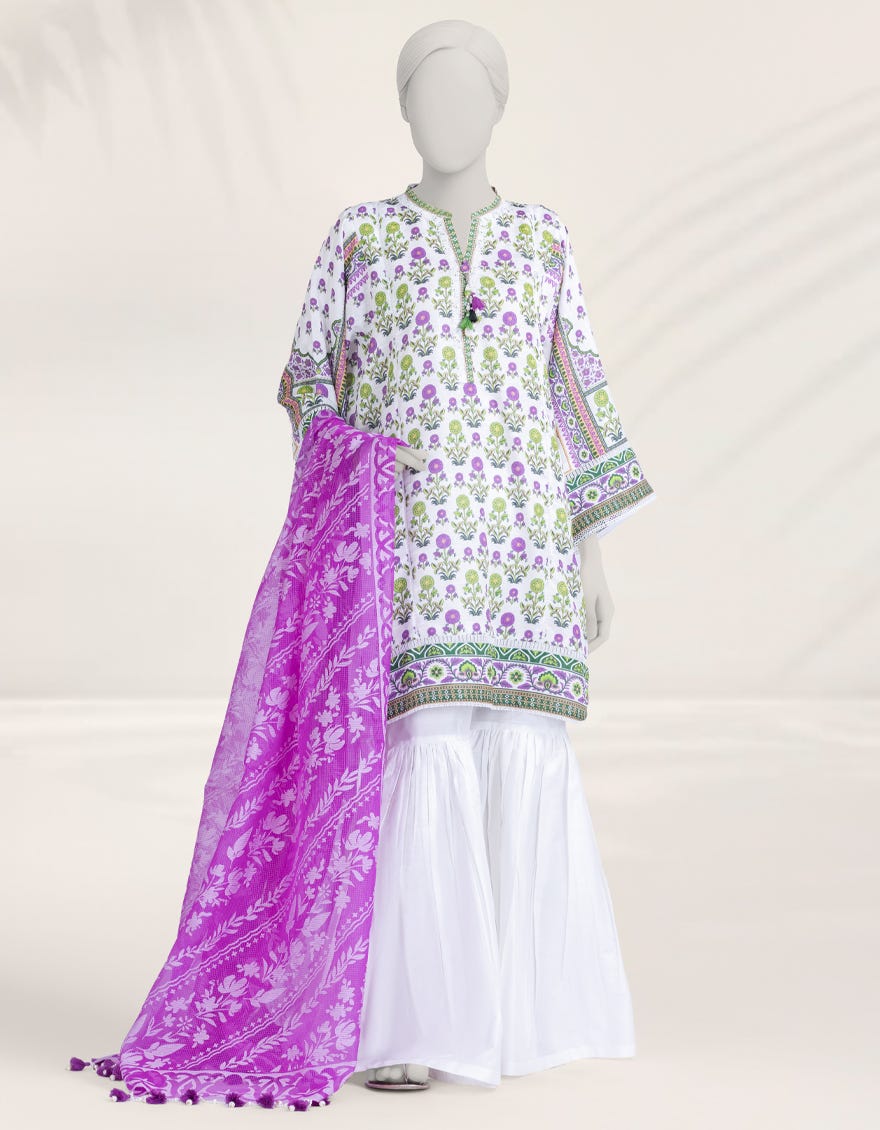 PURPLE PRINTED DOBBY UNSTITCHED 2PC