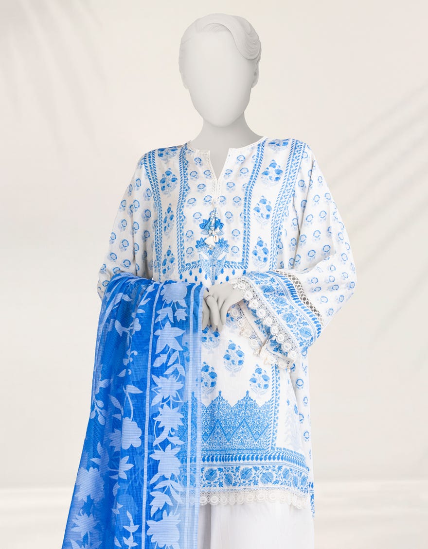 BLUE PRINTED DOBBY UNSTITCHED 2PC