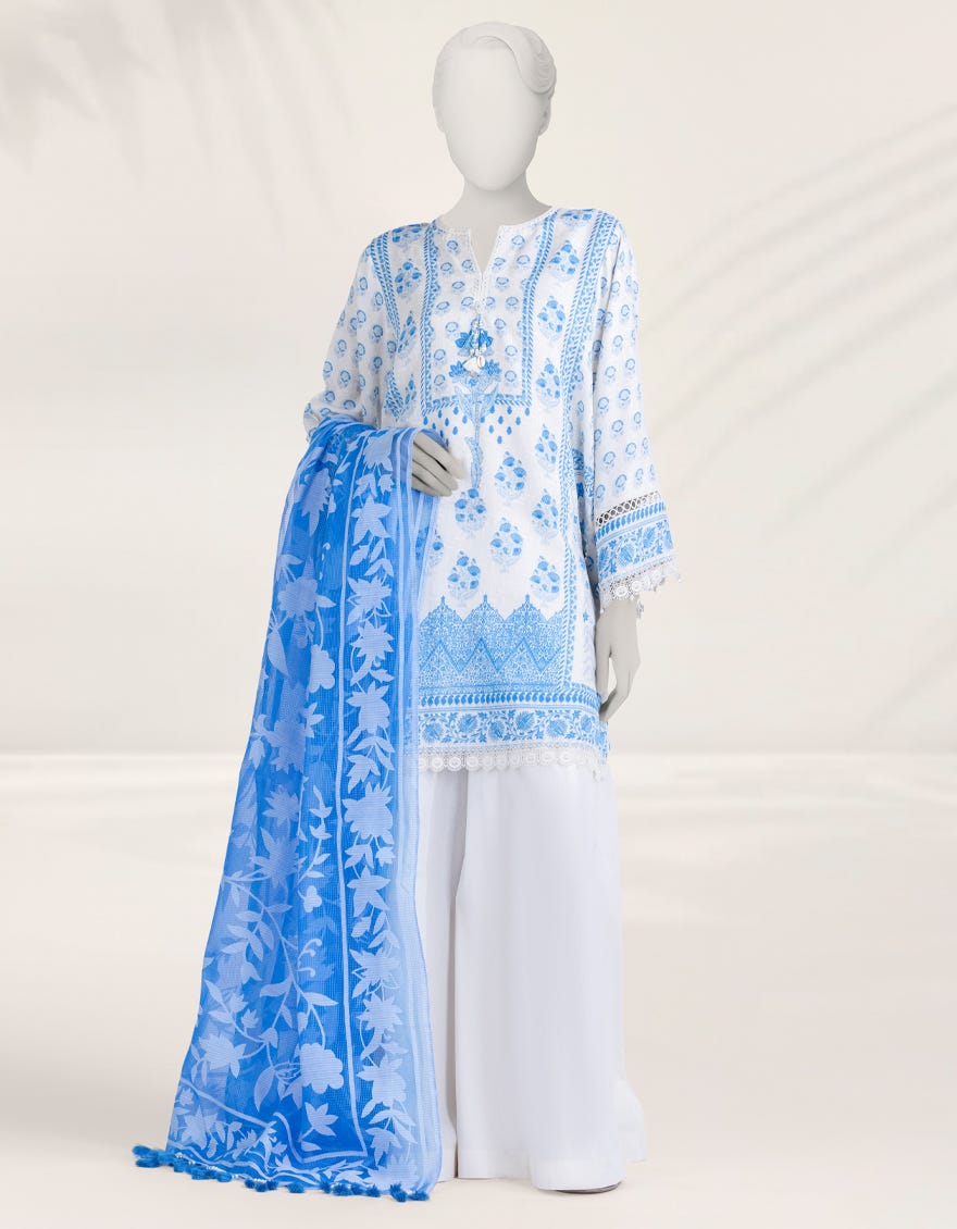BLUE PRINTED DOBBY UNSTITCHED 2PC