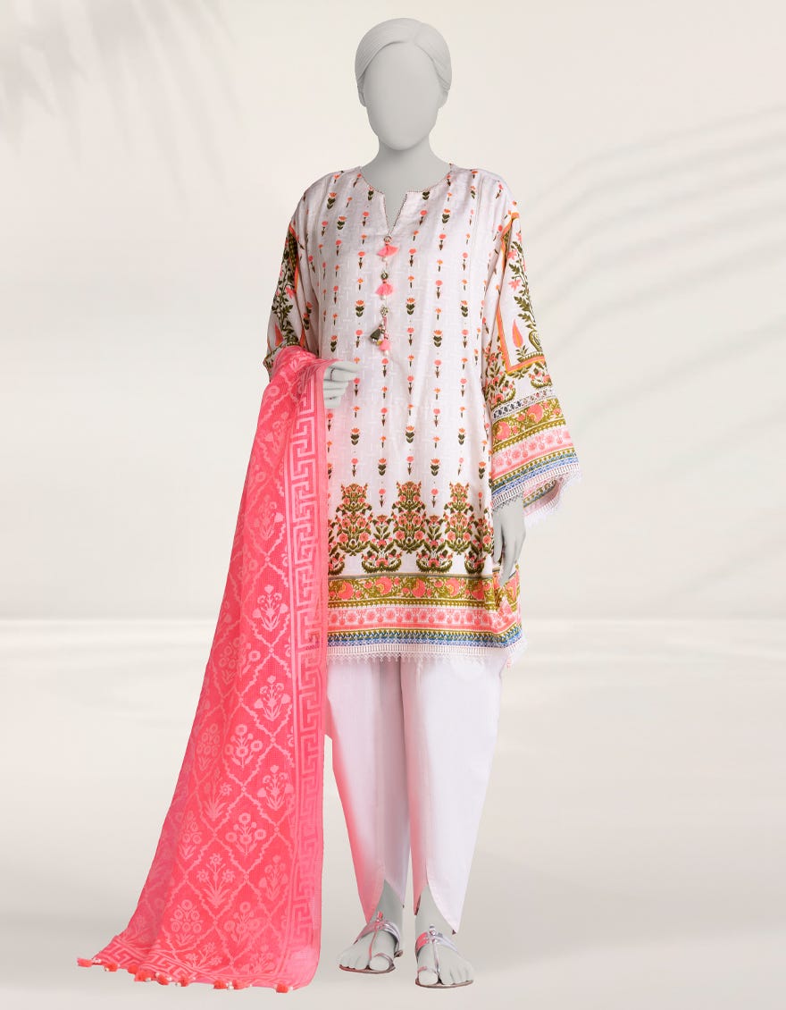 PINK PRINTED DOBBY UNSTITCHED 2PC