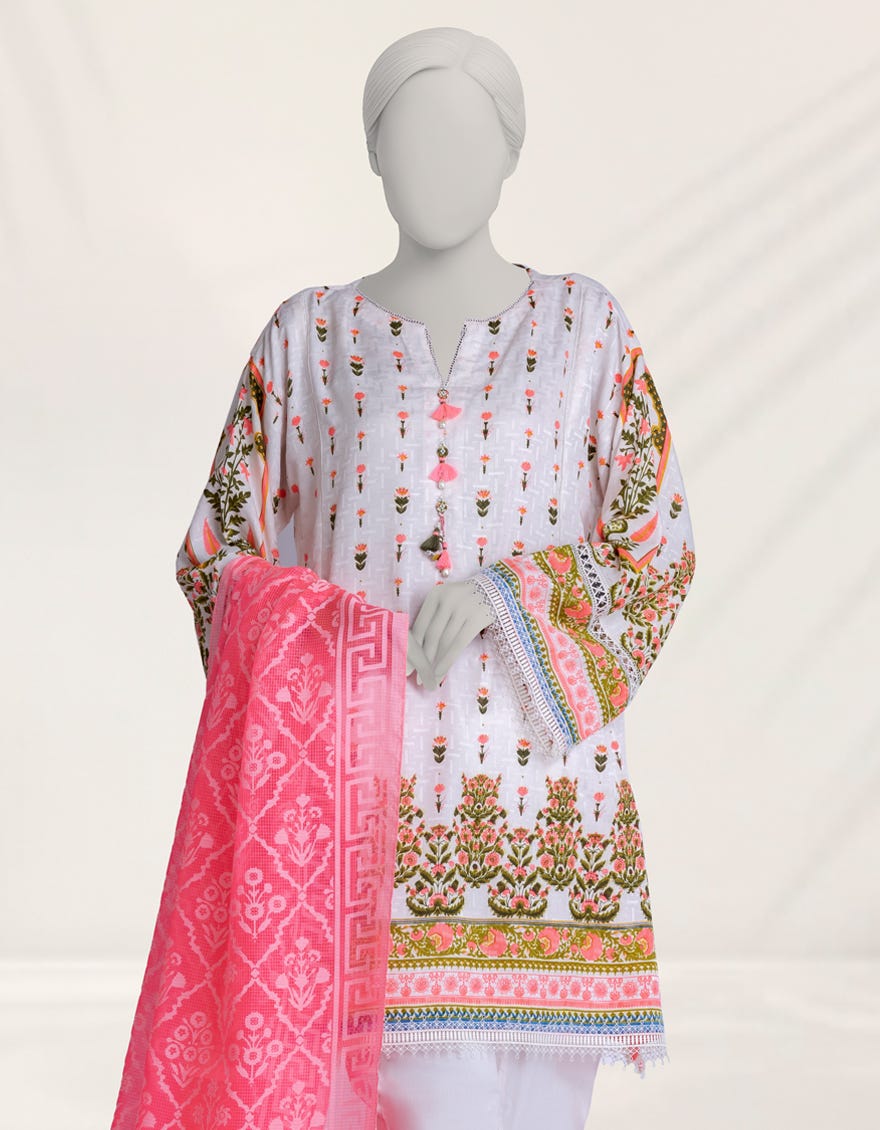 PINK PRINTED DOBBY UNSTITCHED 2PC