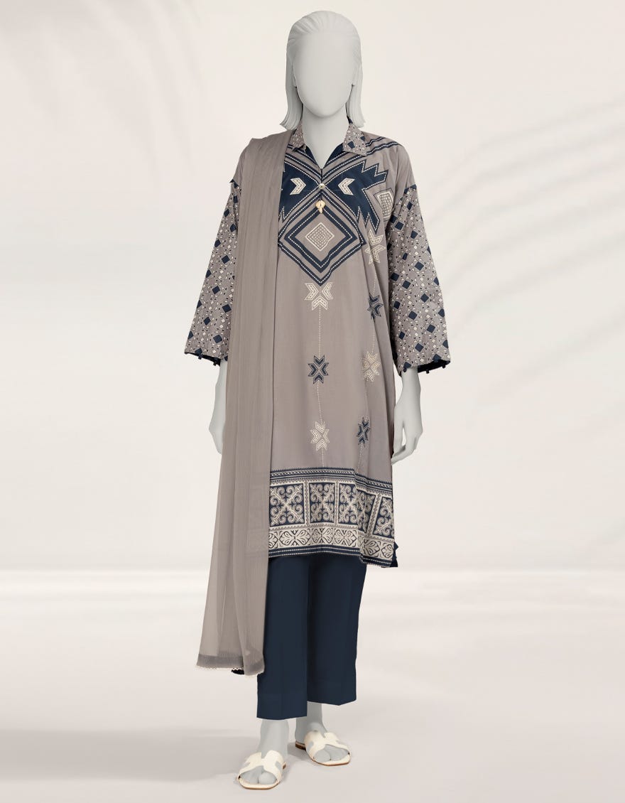 GREY EMBOSSED LAWN 2PC STITCHED