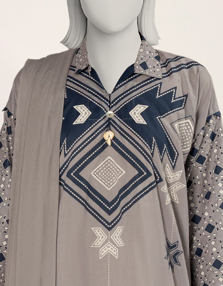 GREY EMBOSSED LAWN 2PC STITCHED