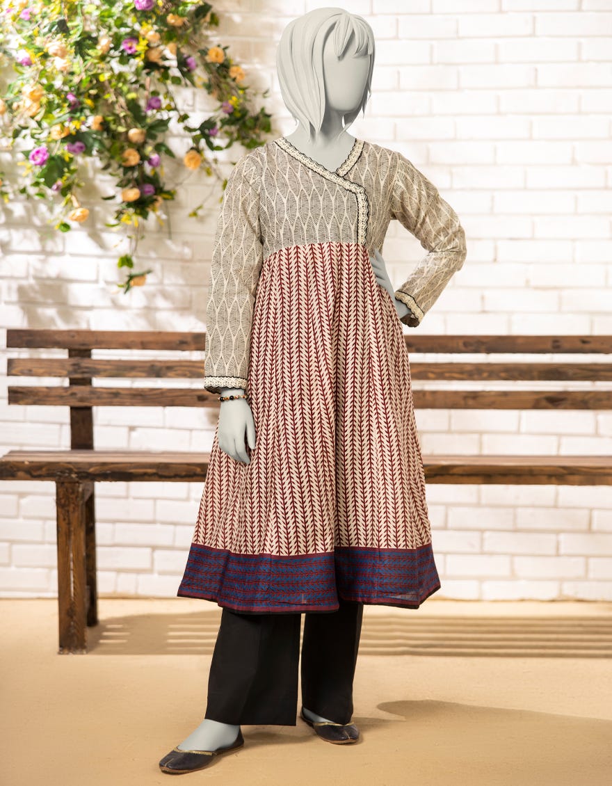 OFF WHITE LAWN EMBROIDERED KURTA