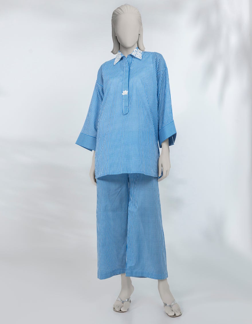 BLUE LAWN EMBROIDERED CO-ORD SET