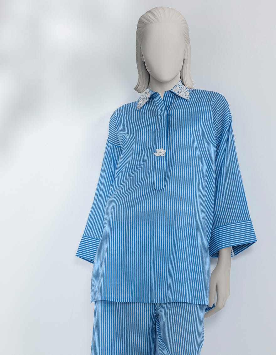 BLUE LAWN EMBROIDERED CO-ORD SET