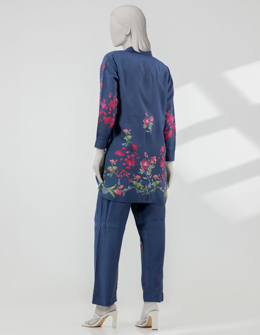 BLUE SILK DIGITAL PRINTED CO-ORD SET