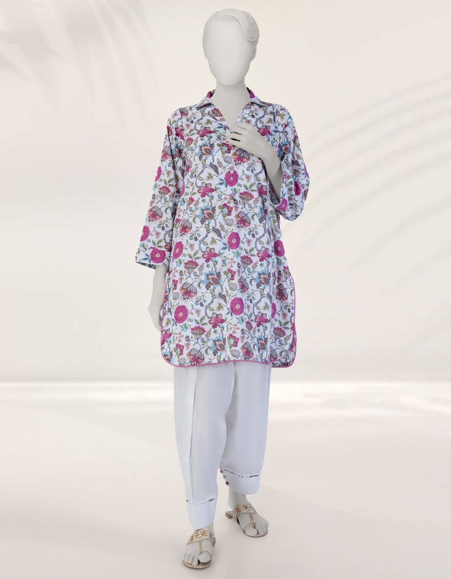 WHITE PRINTED LIMINAL UNSTITCHED 2PC