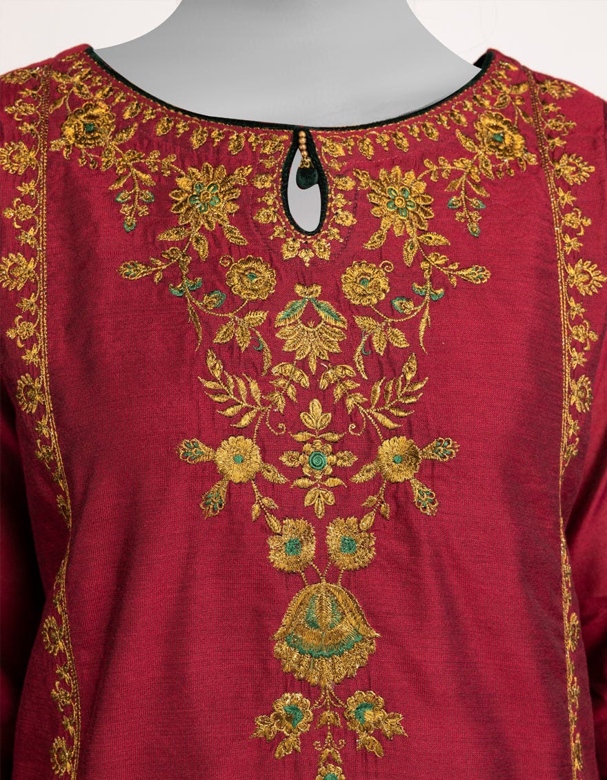 RED COTTON EMBROIDERED KURTA
