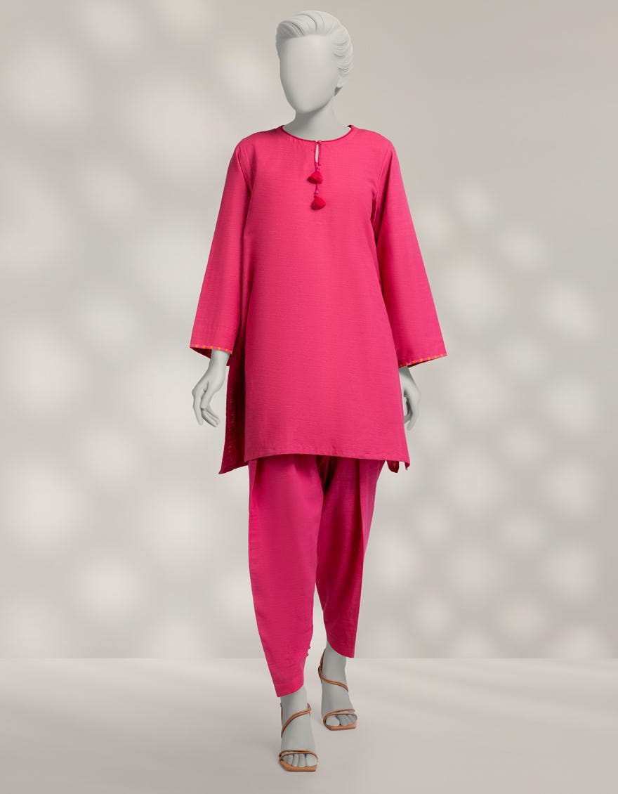 PINK KHADDAR DYED CO-ORD SET