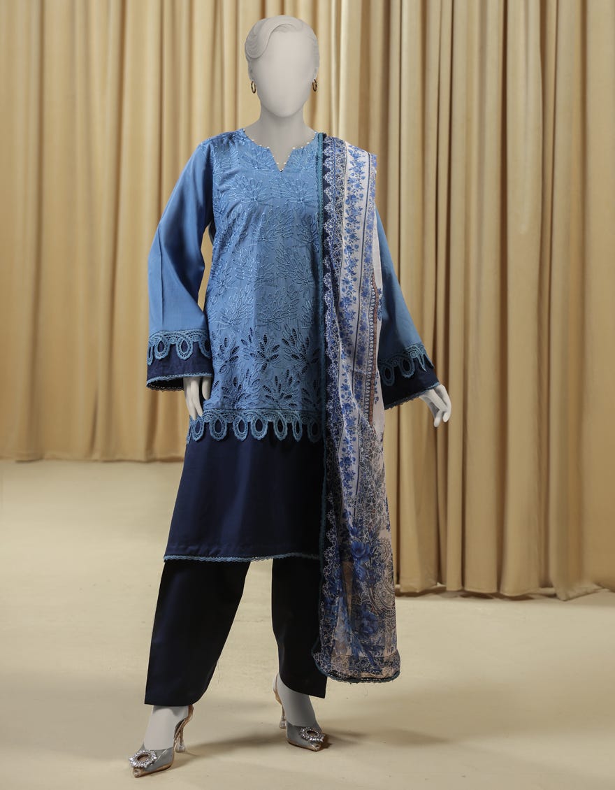 BLUE LAWN SCHIFFLI 3PC STITCHED