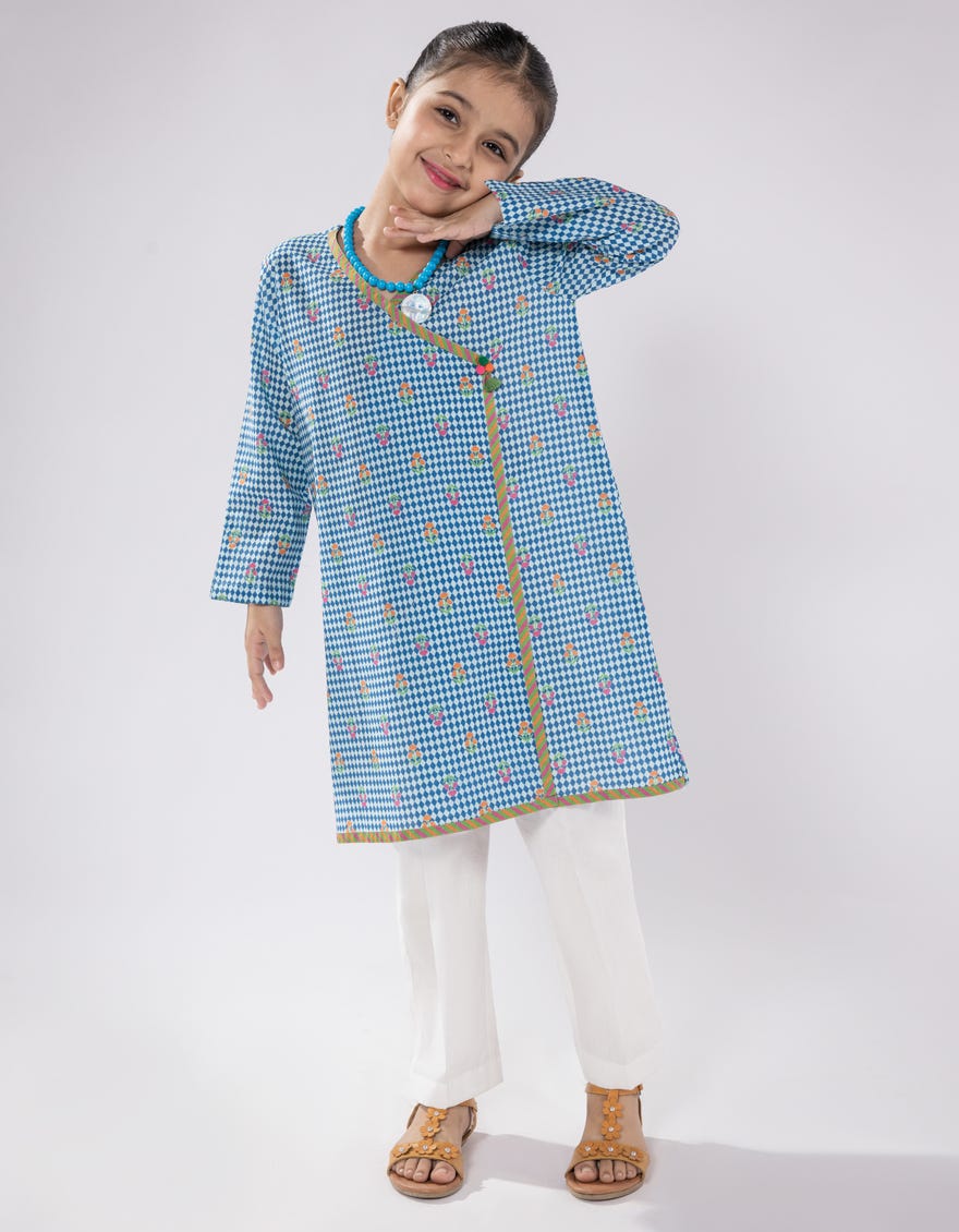 BLUE LAWN PRINTED KURTA