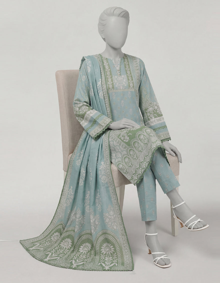 GREEN PRINTED LAWN 3PC STITCHED