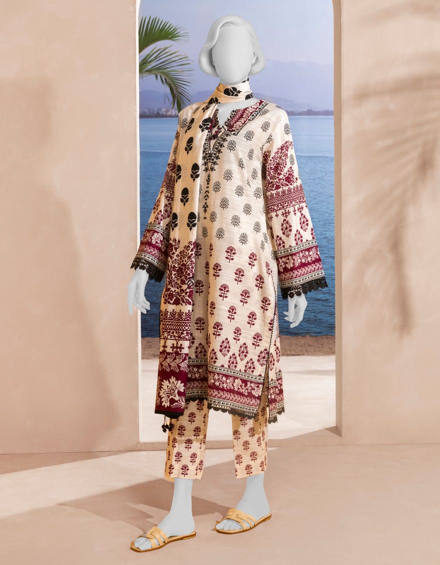 OFF WHITE PRINTED LAWN 3PC STITCHED