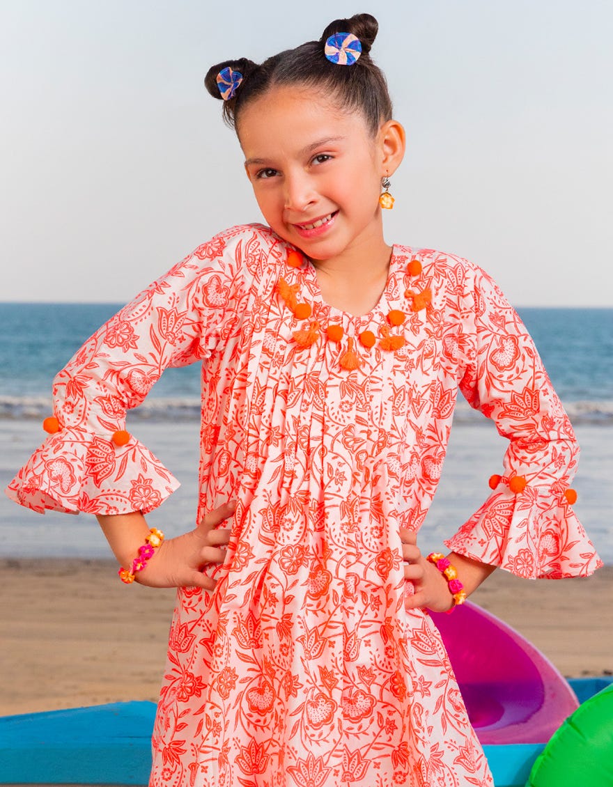 ORANGE LAWN PRINTED KURTA