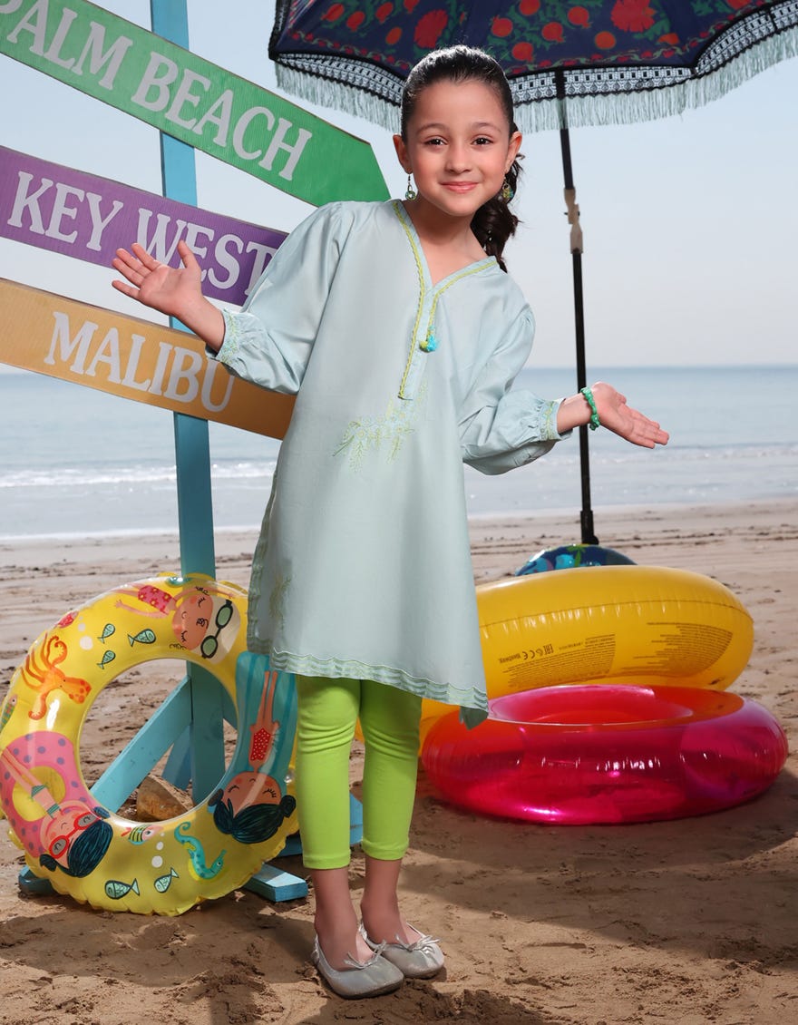 BLUE LAWN EMBROIDERED KURTA