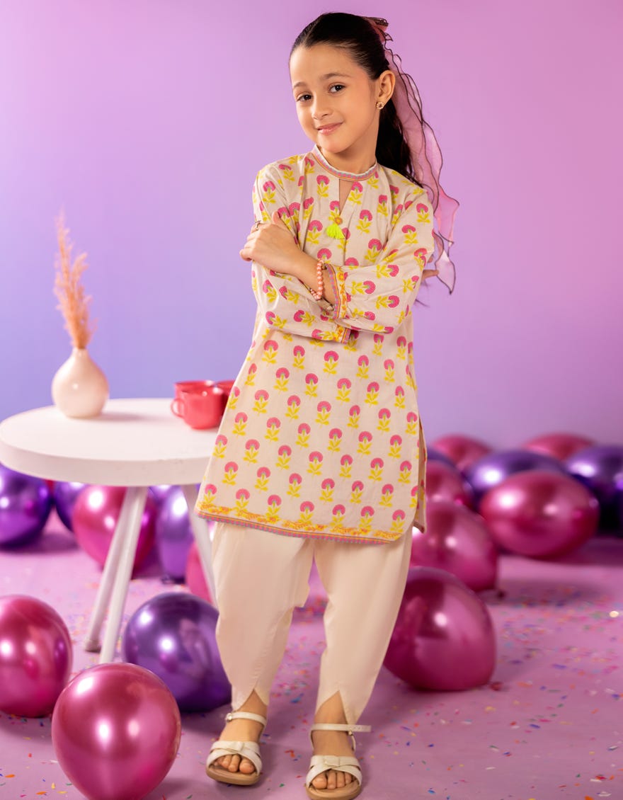 BEIGE LAWN PRINTED KURTA