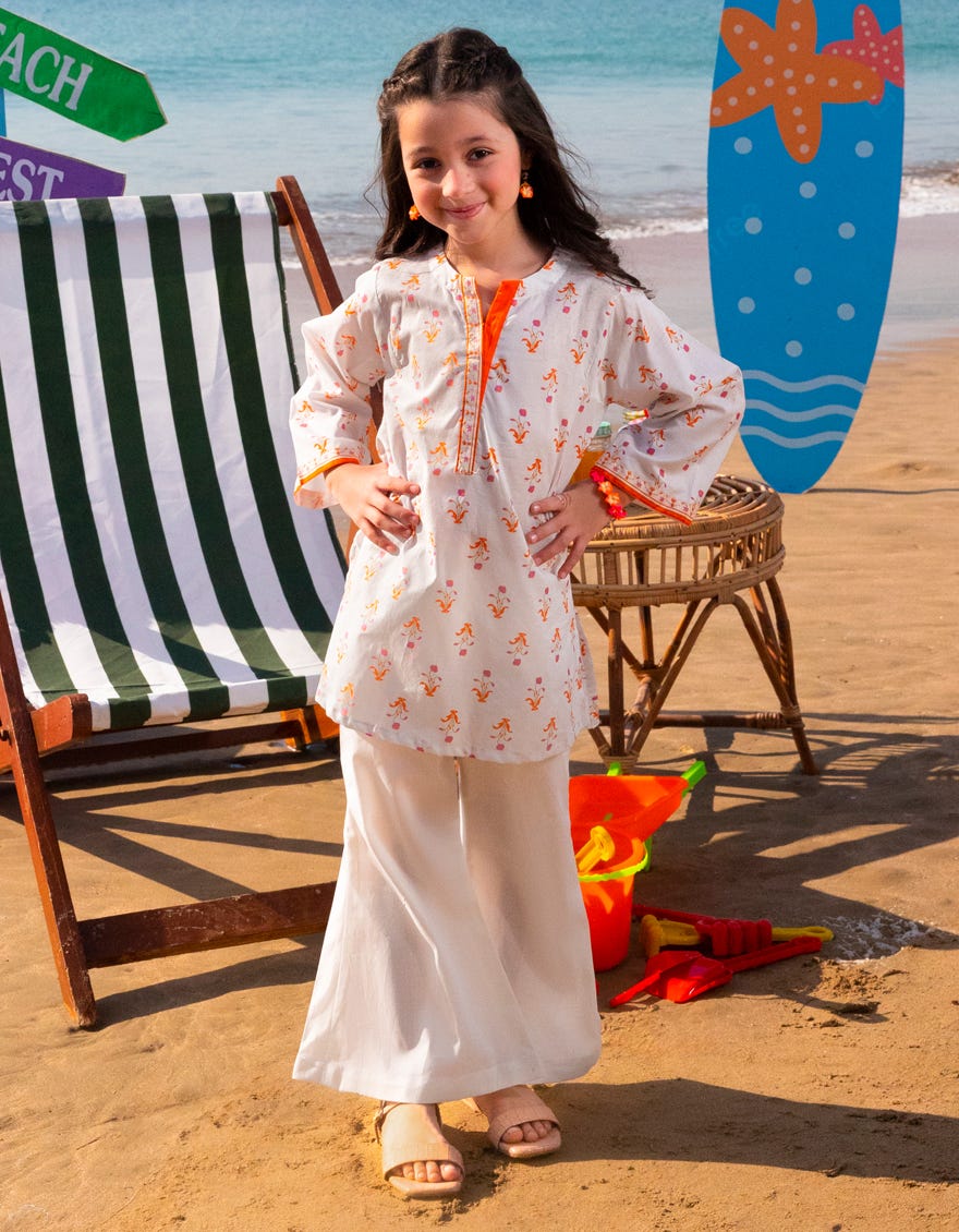 OFF WHITE LAWN PRINTED KURTA