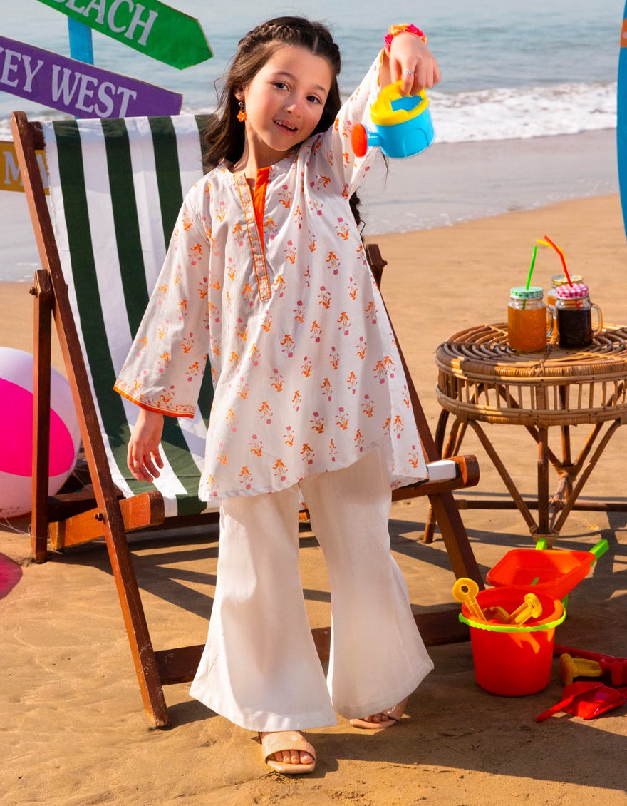 OFF WHITE LAWN PRINTED KURTA