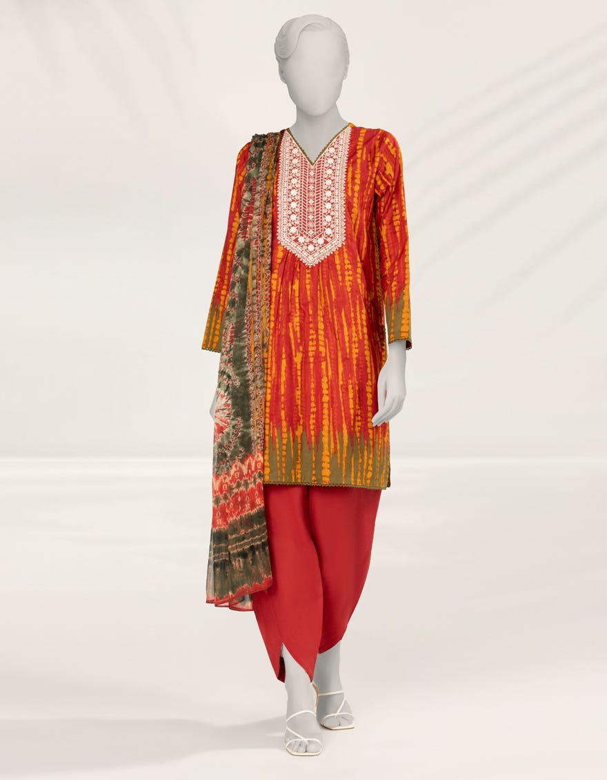 RED EMBROIDERED LIMINAL 3PC STITCHED