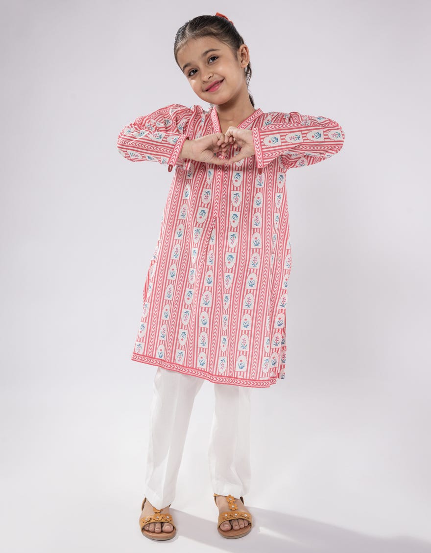 PINK LAWN PRINTED KURTA