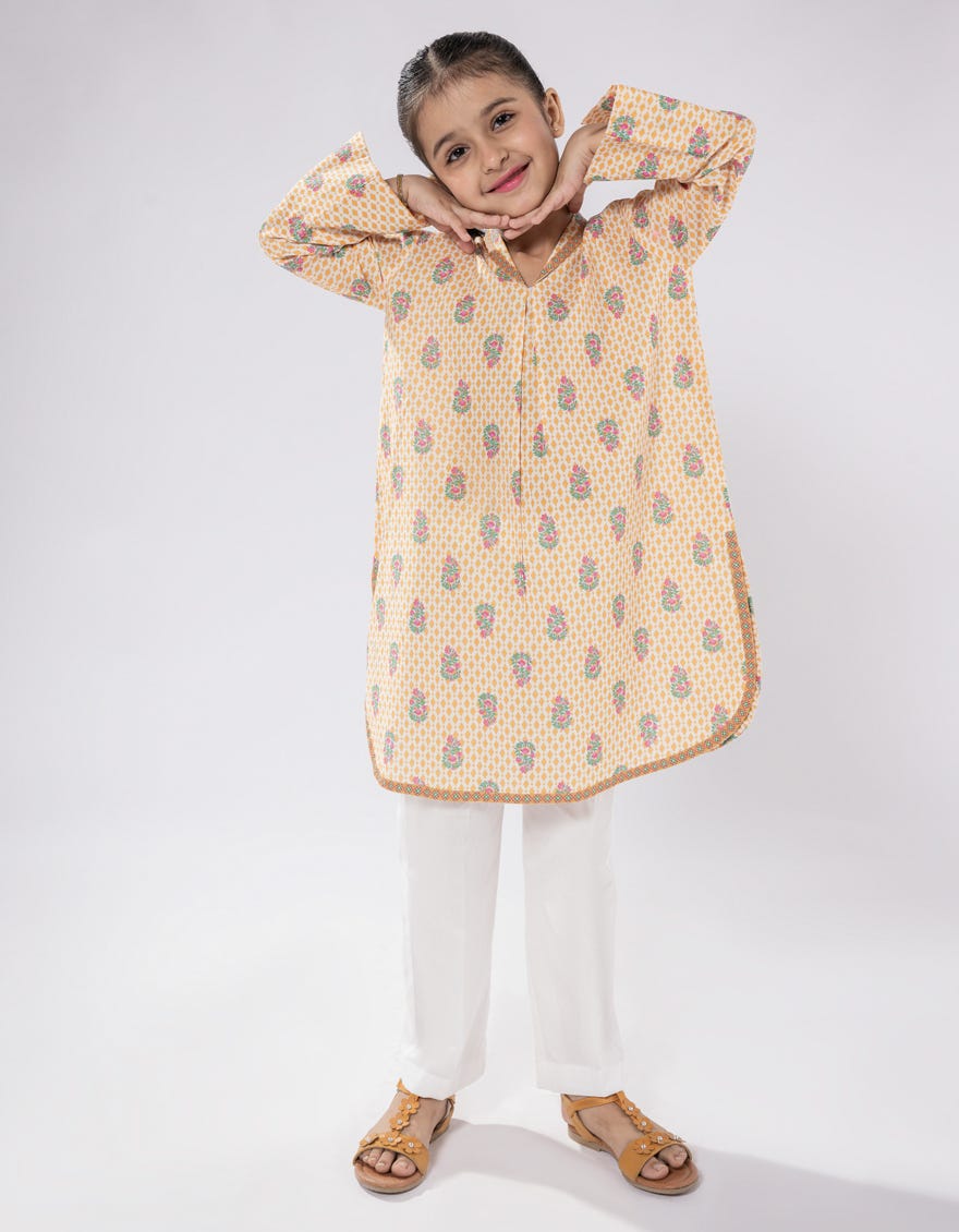 MUSTARD LAWN PRINTED KURTA
