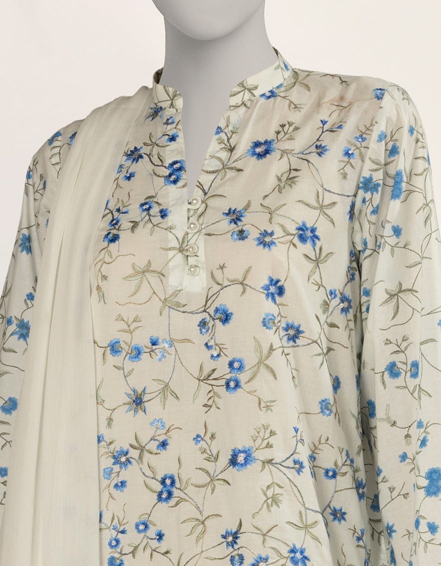 WHITE EMBROIDERED LIMINAL 3PC STITCHED